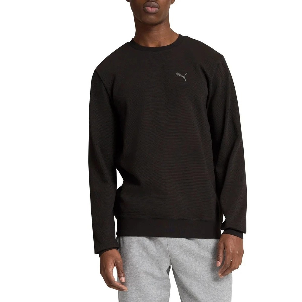 NWOT Puma Crewneck Sweatshirt Men's M Black Cotton Blend Ribbed Texture Logo